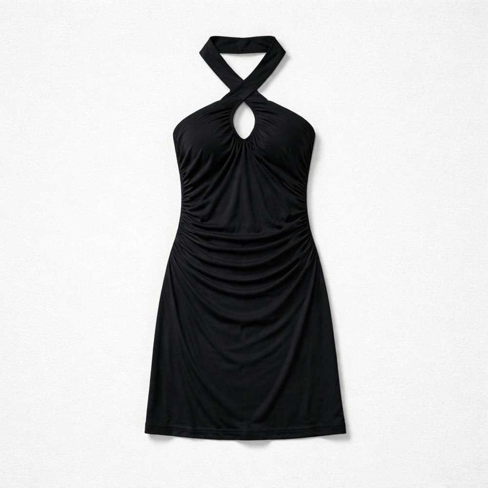 Black Crisscross Halter Midi Dress by Richard Tyler